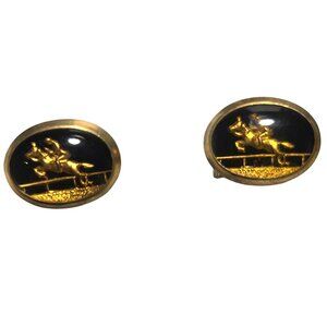 Vtg cufflinks Gold Black Horse equestrian Mens Accessories jewelry Jockey